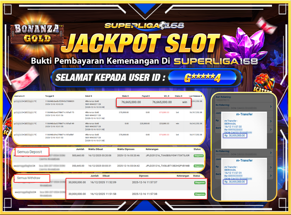 SUPERLIGA168  BONANZA GOLD Rp.60,000,000LUNAS